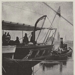 The Queen and Princess Beatrice, on Board the "Enchantress, "passing down the Canal (b / w photo)