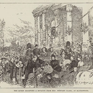 The Queen receiving a Bouquet from Mrs Stewart Clark, at Blythswood (engraving)
