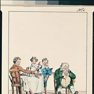 Qui dort dine, caricature of a man sleeping after dinner (colour litho)