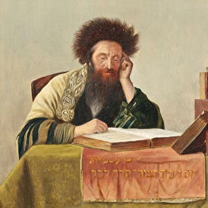 A Rabbi reading the Talmud (oil on panel)