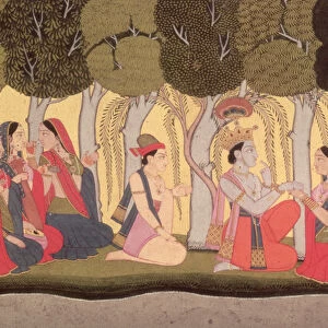 Radha and Krishna seated in a grove, Kulu, 1790-1800 (gouache on paper)