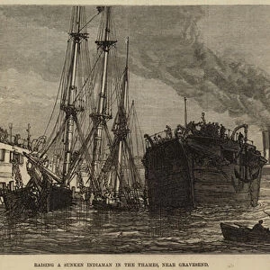 Raising a Sunken Indiaman in the Thames, near Gravesend (engraving)