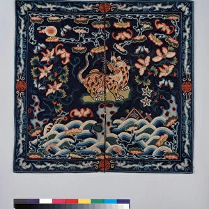 Rank badge of a military official of the fourth rank, with tiger, bats, and flowers, 19th century