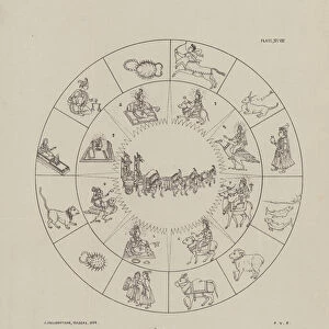 Rasi Chakra, The Hindu Zodiac and Solar System (engraving)