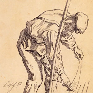 Reaper Sharpening his Scythe, 1859 (pencil on paper)