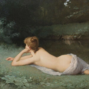 Reclining nude on a riverbank (oil on canvas)