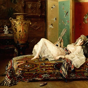 A Reclining Odalisque, (oil on panel)