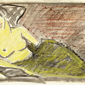 Reclining Woman, c. 1925 (coloured wax crayons over brush and black ink on paper)