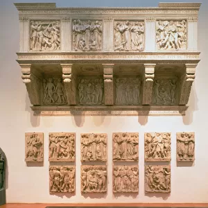 Reconstructed Cantoria, with the original panels below, c. 1432-c. 38 (marble)