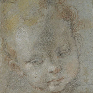 Recto: Head of a Child (black, red, white, pink, and yellow chalks on bluish-grey paper)