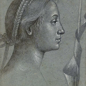 Recto: Head of a Woman with a Pennant wound round a Pole (black chalk with brown wash