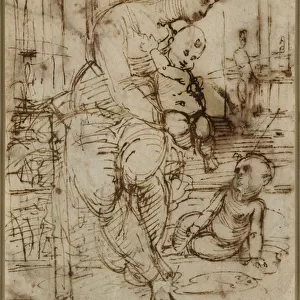 Recto: The Virgin and Child and St John, WA1846. 162 (pen & brown ink on buff paper)
