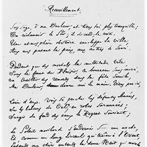 Recueillement, signed sonnet, 1861 (pen & ink on paper) (b / w photo)