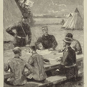 The Red River Expedition, 1870, Sir Garnet Wolseley holding a Council of War at his Head Quarters, Thunder Bay (engraving)