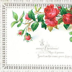 Red Roses and Butterfly, Christmas Card (chromolitho)