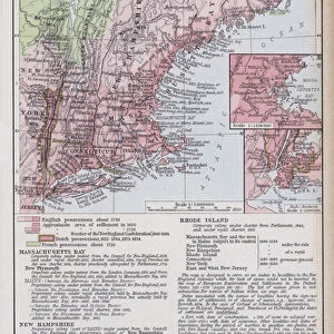 Reference Map of the New England Colonies, 1607-1760 (colour litho)