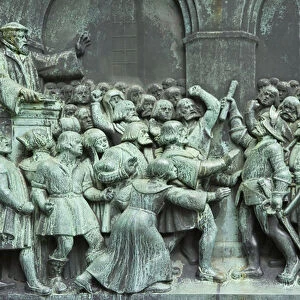 Detail of Reformation monument in front of Vor Frue Kirke (bronze)