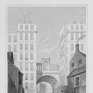The Regent Bridge, Edinburgh, engraved by Thomas Barber, 1829 (engraving) (b / w photo)