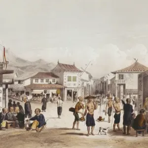 Hand-tinted lithograph print of a scenic landscape