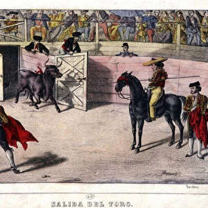 Release of Taurus, bullfighting in Spain, lithography sd. 19th century