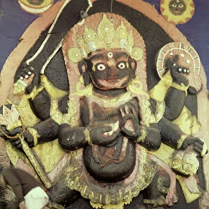 Relief of Kali in Durbar Square (polychrome stone)