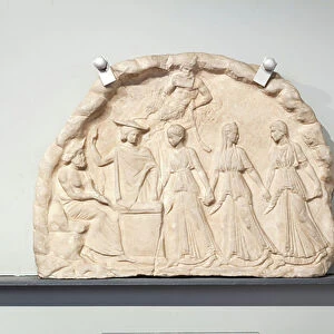 Relief of worshippers in the cave of Pan (pentelic marble)