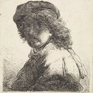 Rembrandt van Rijn in beret and scarf (pen and ink on paper)