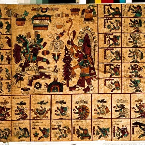 Representation of Aztec deities and boxes corresponding to the calendar