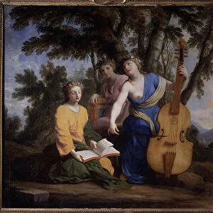 Representation of the three Muses Melpomene, Erato and Polymnie (oil on canvas)
