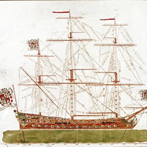 Representation of a warship of the 17th century (Watercolour, 1885)