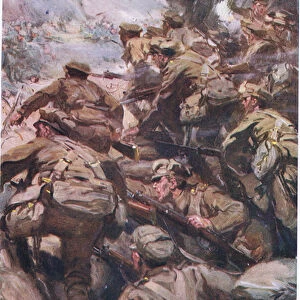 Repulsing a frontal attack with rifle and bayonet (colour litho)
