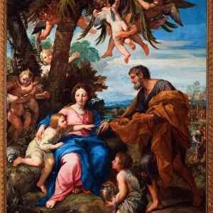 Rest during flight into Egypt Painting by Carlo Maratti (1625-1713), 1680 Dim 120