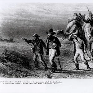 The Return of Burke, Wills, and King to Coopers Creek, 1st March 1838 (steel engraving)