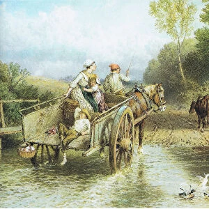 Returning from the market (colour litho)