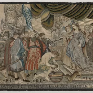 The Revenge of Queen Tomyris over Cyrus, silk embroidery, c. 1655 (silk embroidery)