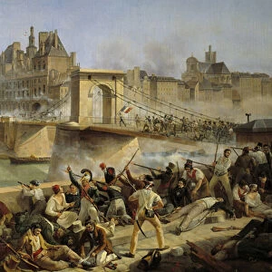 Revolution of 1830, day of July: attack on the hotel de Ville de Paris and fight on the bridge of Arcole, July 28 1830 (oil on canvas)