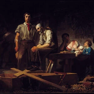 Revolution of 1848: "First work after the insurrection in February 1848"Sorrow of the families of the victims who died on the days of February 1848. Painting by Pierre Eugene Lacoste (1818-1908) 1850 Sun