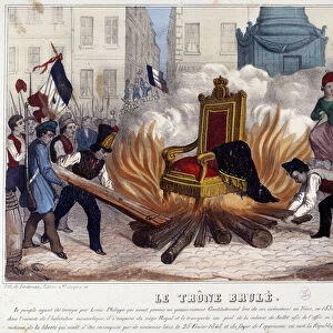 Revolution of 1848: The throne of the King of France burns at the foot of the July column