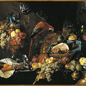 A Richly Laid Table with Parrots (oil on canvas, c. 1650)