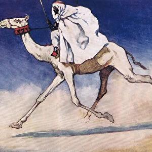 Riding a camel, illustration from Helpers Without Hands by Gladys Davidson, published in 1919 (colour litho)