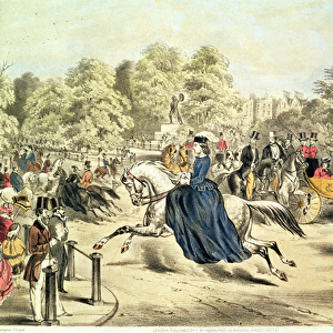 Riding in Rotten Row, Hyde Park (litho)
