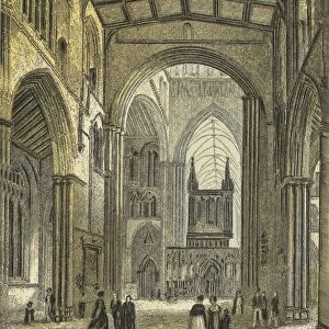 Ripon Cathedral, View of the Nave (coloured engraving)