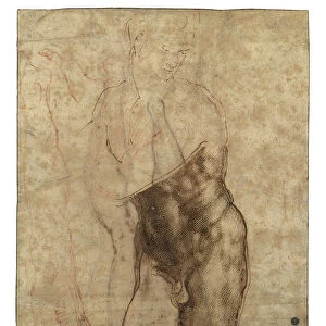 The Risen Christ, three-quarter length nude looking down to the right (chalk