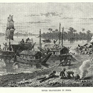 River Travelling in India (engraving)