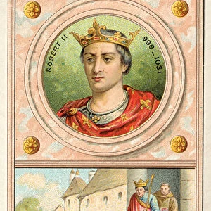 Robert II of France distributing alms (chromolitho)