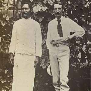 Robert Louis Stevenson with a Samoan chief (b / w photo)