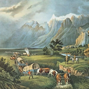 The Rocky Mountains: Emigrants Crossing the Plains, 1866 (colour litho)