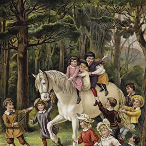 They rode him bareback in and out of the trees (chromolitho)