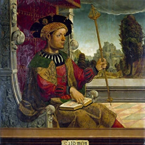 Rois Salomon d Israel - King Solomon - Peinture du Maestro de Becerril (active Early 16th-century) - c. 1525 - Oil on wood - 90, 8x87, 7 cm - Museo del Prado, Madrid