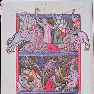 Roland blows the horn at Roncevaux, illustration from Le Chanson de Roland